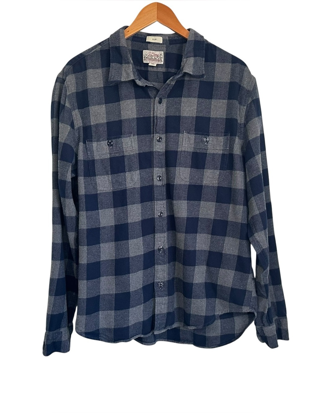J Crew Men Midweight Flannel Plaid Slim Shirt XL Blue Gray Button Up Long Sleeve